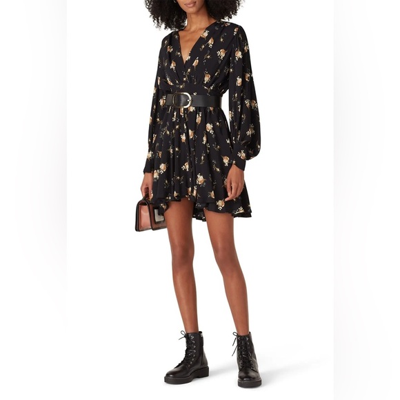 Maje Rasmus Floral Print Skater Long Sleeve Mini Dress Sz:34/US XS - Picture 1 of 15